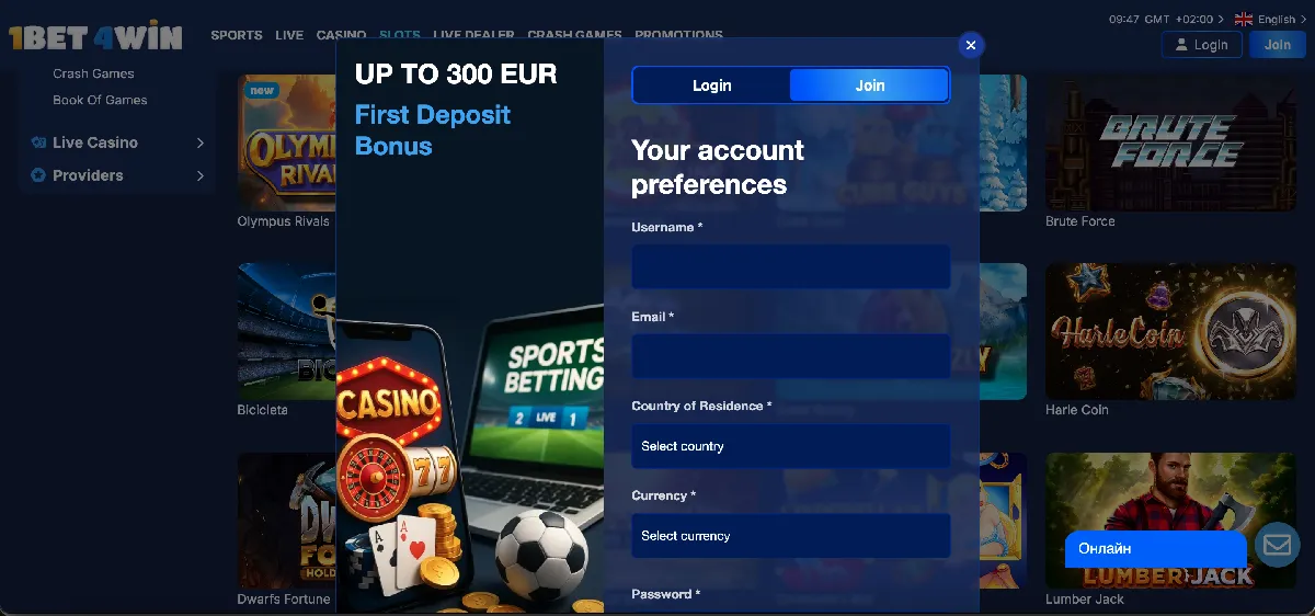 Registrazione su 1Bet4Win passo dopo passo