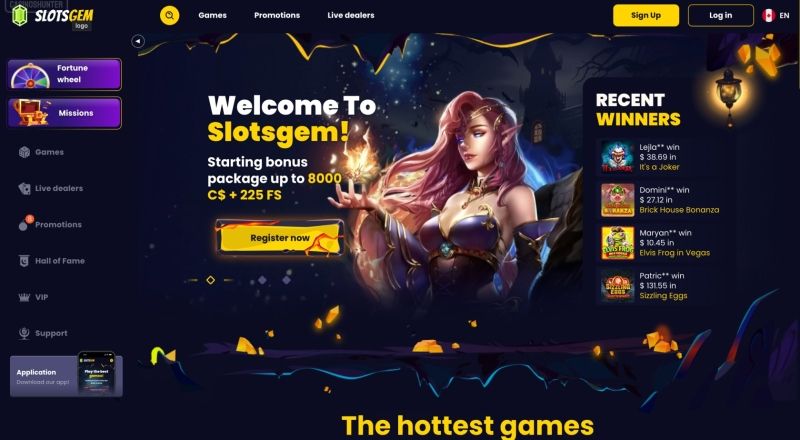 Casino SlotsGem – 10 000 jeux et 100 tours gratuits sans dépôt à l'inscription